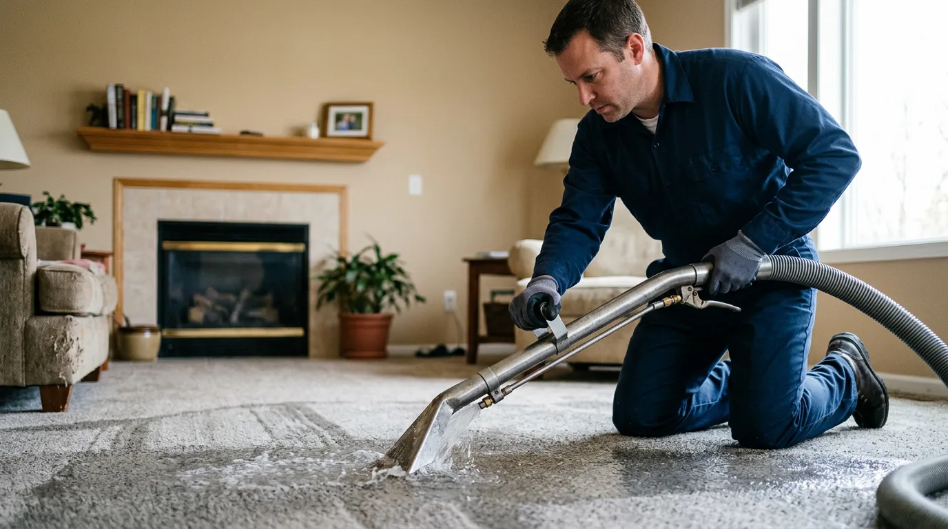 Water damage restoration technician working near Ramsey, IL